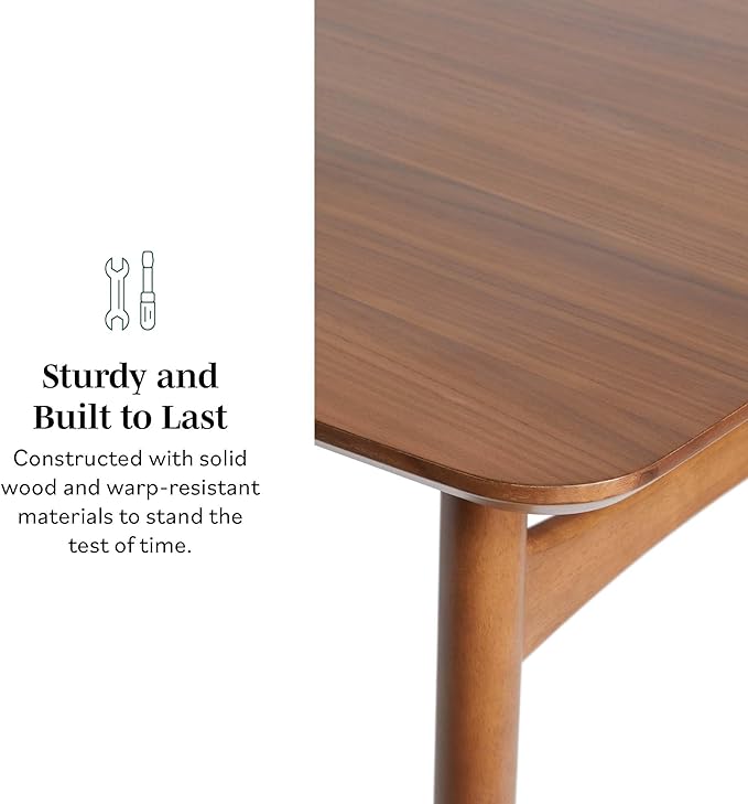 Walker Edison Mid-Century Modern Solid Wood Tapered-Leg Dining Table, 59 Inch - Image 4