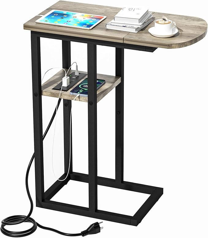 C Table End Table with Charging Station, Couch C Shaped Side Table by eiskah