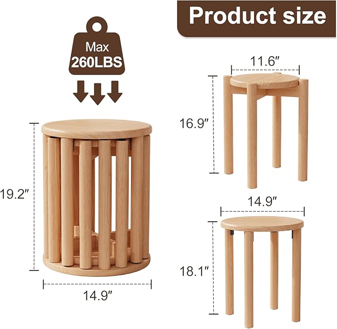 Stackable Stools Set of 4 Wooden Stools 18 Inch Stool Nesting Side Tables - Image 2