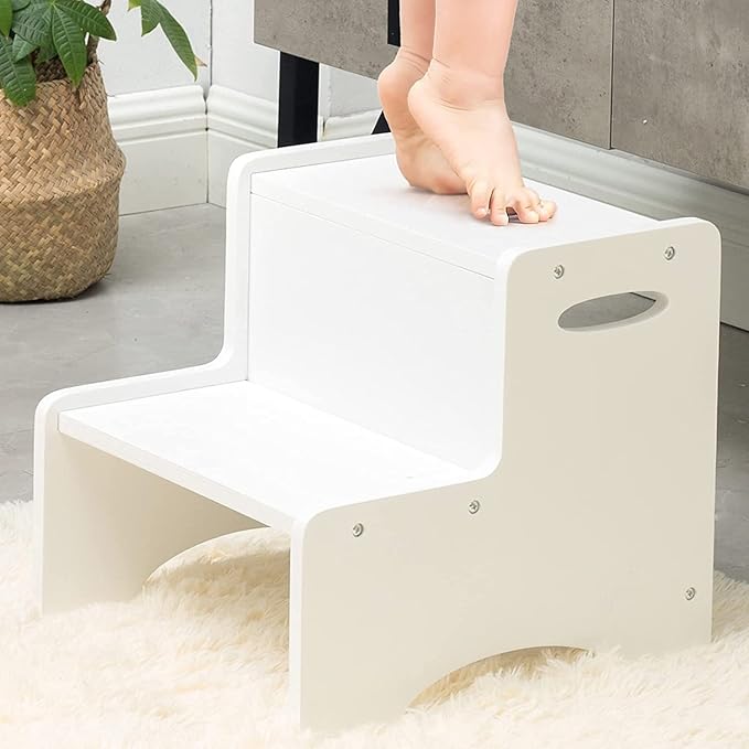 WOOD CITY Toddler Step Stool, Wooden 2 Step Stools by WOODCITY
