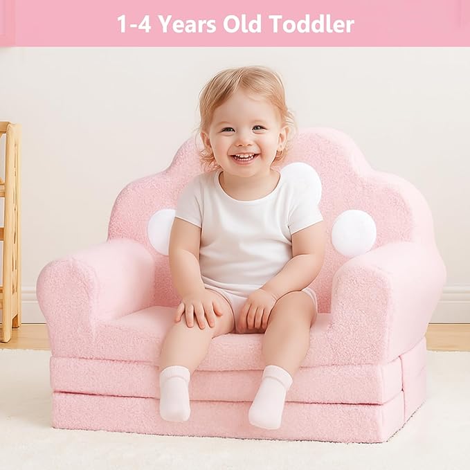 MONKISS Cat Paw Kids Couch, Toddler Chairs Comfy, Toddler Couch Bed Fold Out - Image 2