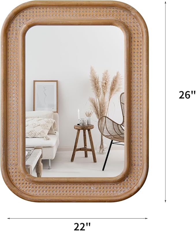 Micasso Rustic Wicker Wall Mirror: 30x22 in Purely Handmade Wooden Frame Rattan - Image 8