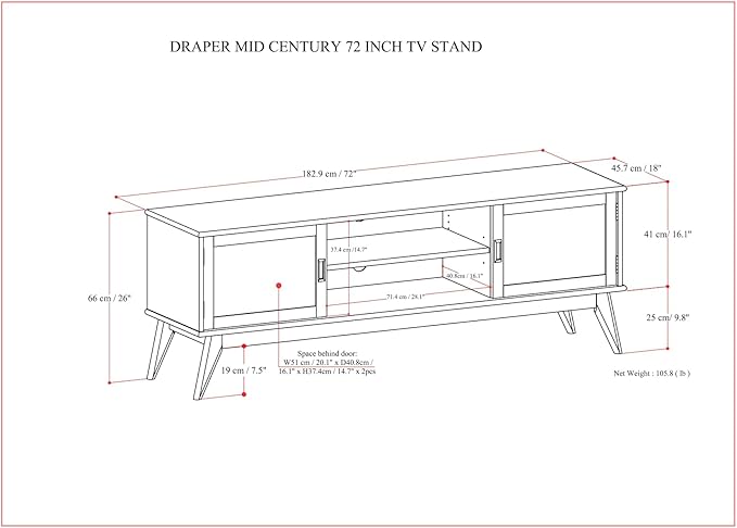 SIMPLIHOME Draper Solid Hardwood 72 inch Wide Mid Century Modern TV Media Stand - Image 3