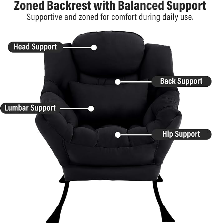 Lazy Chair with Ottoman, Modern Accent Chair with Lumbar Pillow, Comfy Chairs - Image 4