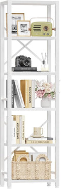 Furologee White Bookshelf 6 Tier Tall Narrow Bookcase, Modern Display Standing by Furologee