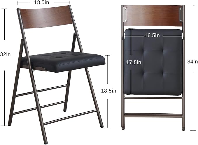 2 Pack Folding Chairs with Thick Padded Seat, Heavy Duty Steel Frame Foldable - Image 3