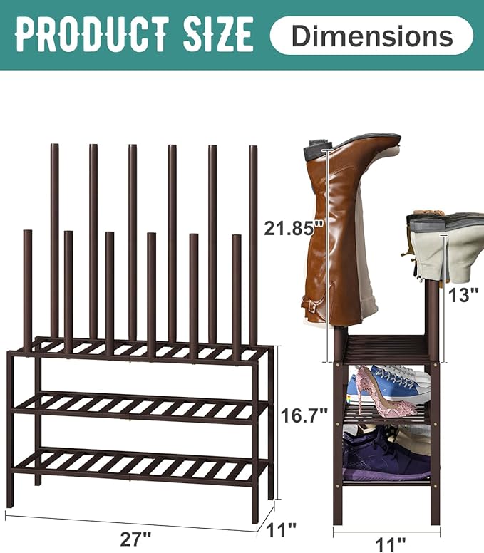 Boot Rack, Bamboo Wood Shoe Shelf Storage Organizer - Image 3
