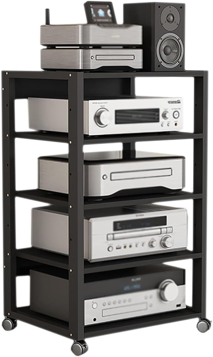 5 Tier Audio Rack Tower, CD Record Player Stereo Receiver AV Equipment Cabinet - Image 8