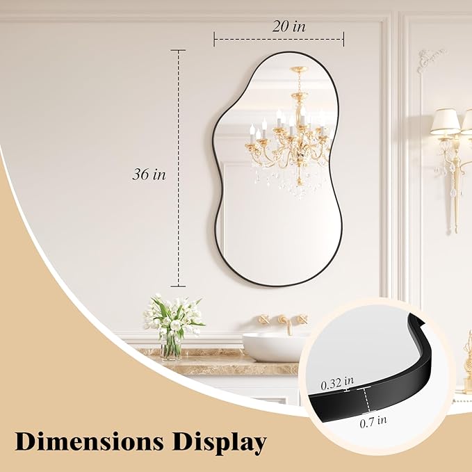 WEER Irregular Wall Mirror, 20x36 inch Black Asymmetrical Mirror Wall Mounted - Image 7
