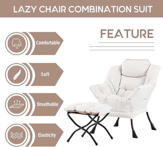 LITA Lazy Chair with Ottoman, Modern Accent Leisure Upholstered Sofa, - Image 5