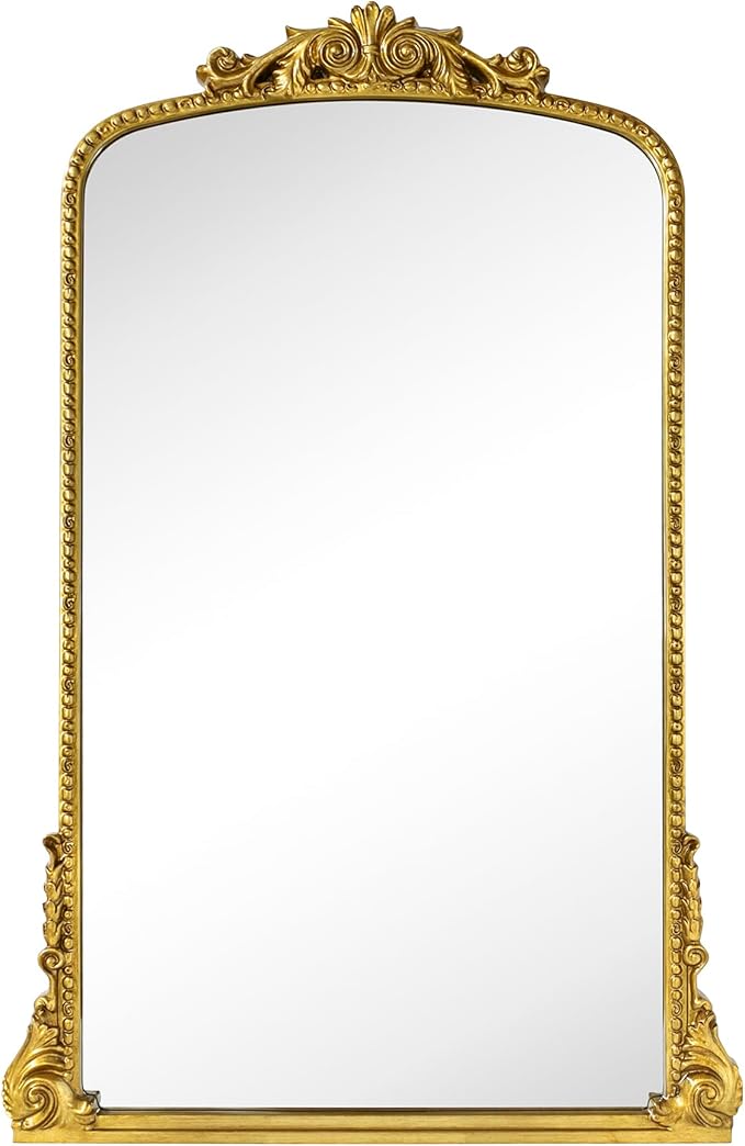 30x45'' Antiqued Gold Ornate Arched Mantel Baroque Inspired Dresser Mirror - Image 3