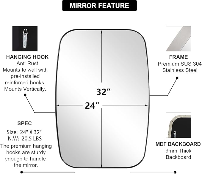 ANDY STAR Brushed Nickel Mirror, 24x32’’ Oval Mirror - Image 7