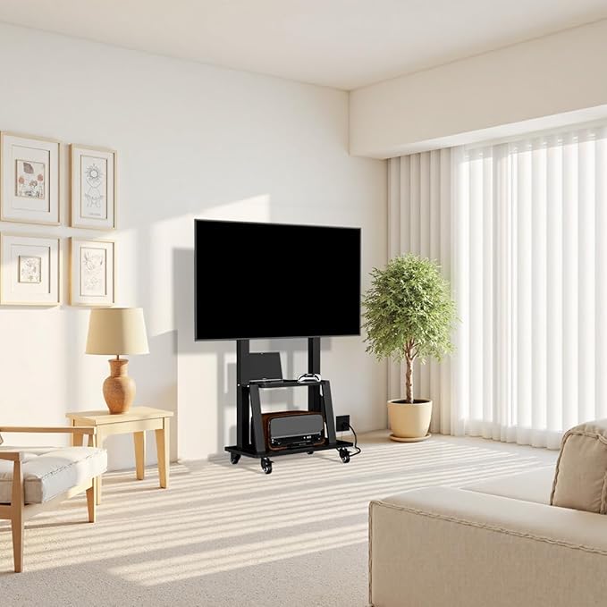 Rolling TV Stand with Power Outlet, Mobile TV Stand on Wheels - Image 7