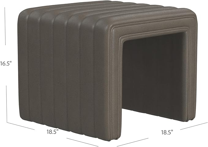 HomePop Modern Channel Tufted Faux Leather Ottoman Home Décor|Ottoman - Image 3