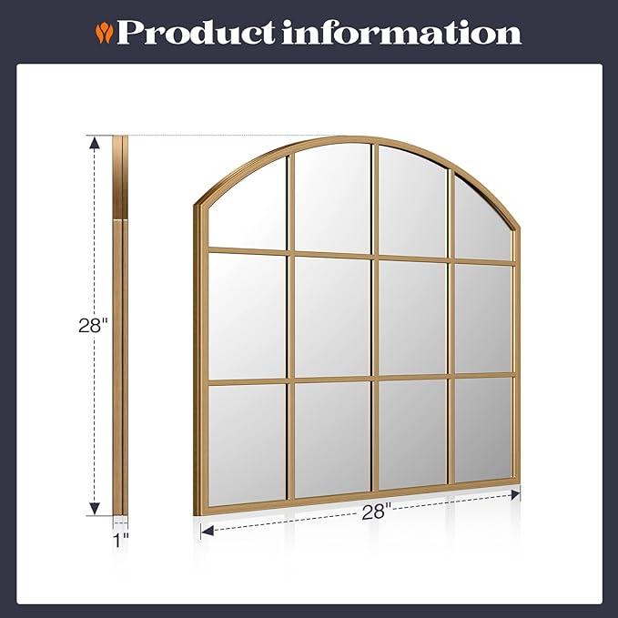 Window Pane Gold Mirror, Brass Rustic Arch Mirrors Large Grid Mirror - Image 5