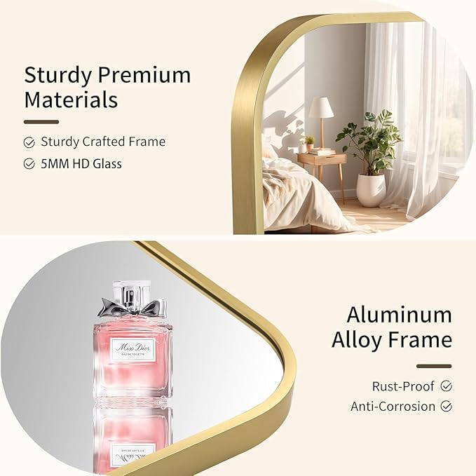 Gold Bathroom Mirror, 24x32 Inch Aluminum Frame Rectangle Mirror, Tempered Glass - Image 3