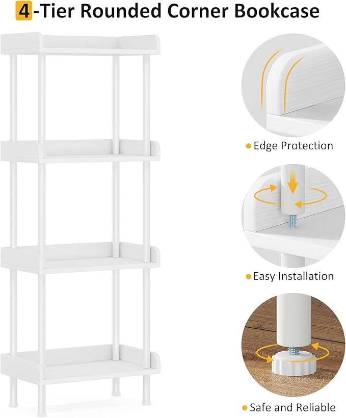 Hosfais Bookcase 4 Tier Bookshelf, Vintage Small Bookshelf - Image 6