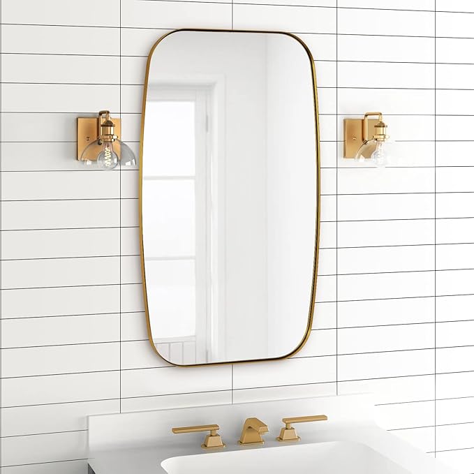 ANDY STAR 24x40” Gold Bathroom Mirror, Oblong Brass Mirror - Image 8