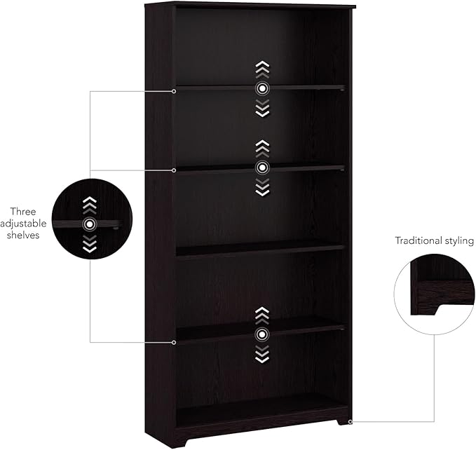 Bush Furniture Tall 5 Shelf Bookcase, Large Open Bookshelf, Sturdy Display - Image 6