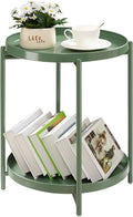 TeoKJ 2 Tier Green Side Table, Folding Round Metal End Table Small Nightstand by TeoKJ
