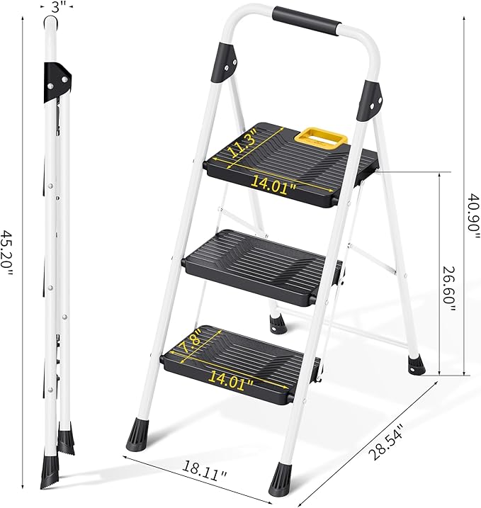KINGRACK 3 Step Folding Ladder, 800lbs Capacity Step Stool - Image 8