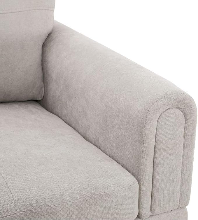 Grey White L-Shaped 3-Piece Flannel Sofa - Image 6