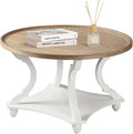 Wnutrees Farmhouse Round Coffee Table, Wood Tray Top Circle Coffee Table by Wnutrees