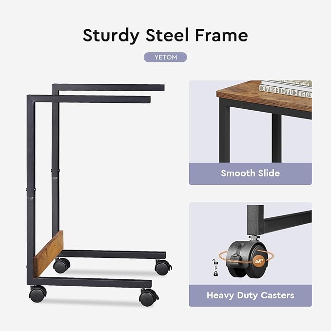 Side Table, C Table with 2-Tier Storage Shelf, End Table TV Tray with Metal - Image 7