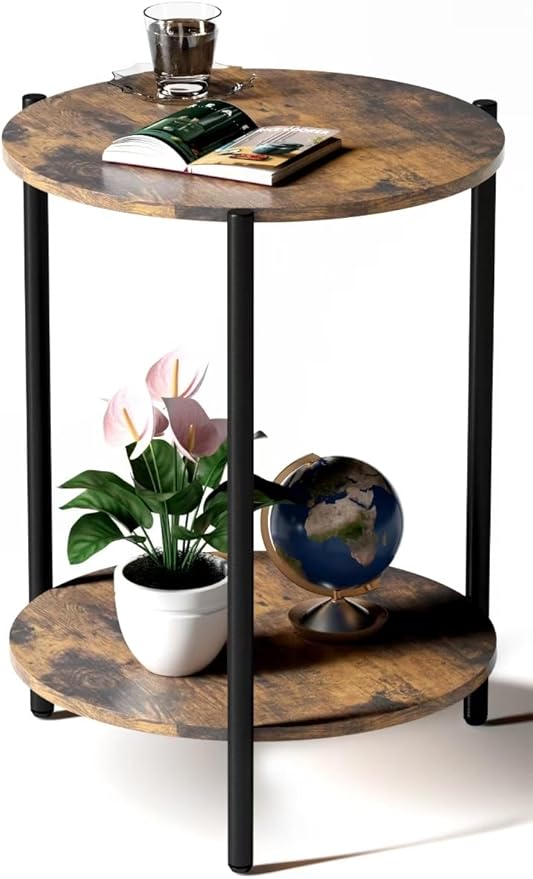 Round Side Table, 2-Tier Circle End Tables by Kasrikly