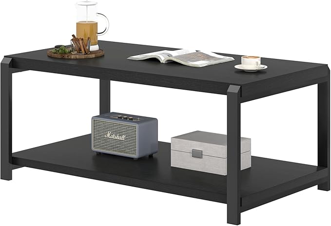EXCEFUR Black Coffee Table, Modern Rustic Wood Center Table - Image 8