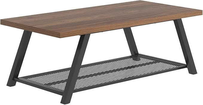 FOLUBAN Modern Coffee Table, Rustic Wood and Metal Center Table - Image 9
