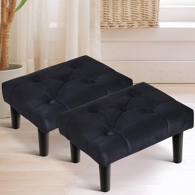 HOUCHICS Small Footstool Ottoman, Velvet Soft Footrest Ottoman by HOUCHICS