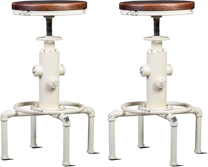 Topower Aged Antique Vintage Industrial Barstool Solid Wood Water Pipe Fire by Topower