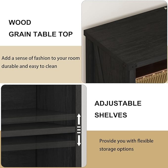 BON AUGURE Small Bookshelf, 3 Tier Black Book Shelf, Farmhouse Storage Bookcase - Image 3