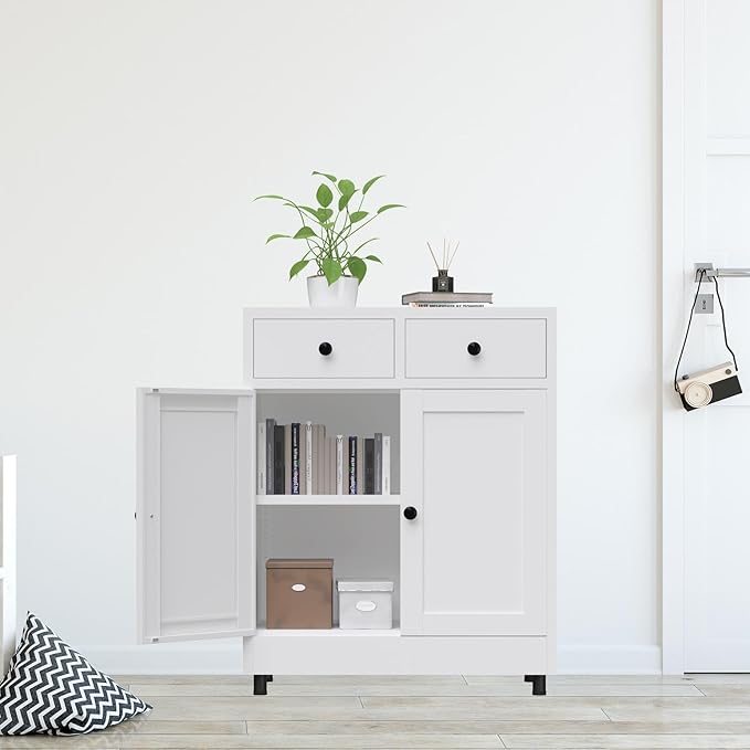 Metal Storage Cabinet with 2 Drawers and Adjustable Shelf, Sideboard Buffet - Image 10