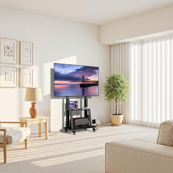 Mobile TV Cart with Power Outlet, Rolling TV Stand on Wheels - Image 7