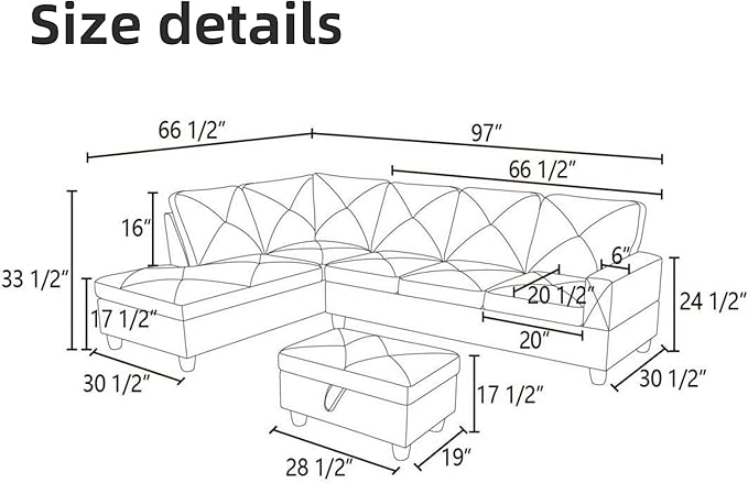L Shaped Sectional Couch Sofa, Modern Couches - Image 2