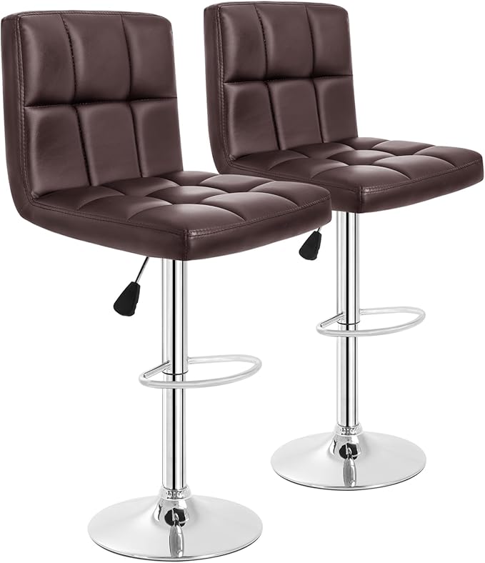 BestOffice Bar Stools Set of 2, Adjustable PU Leather Swivel Barstools by BestOffice