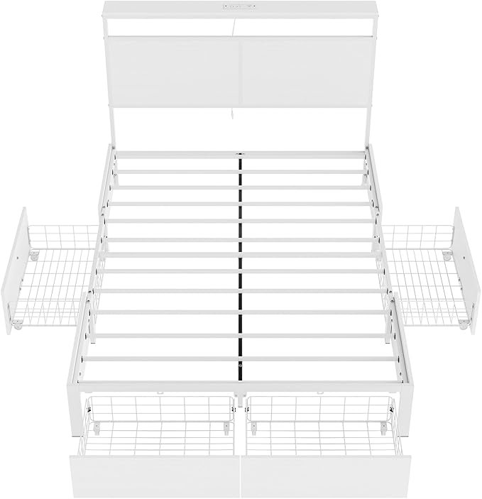 Full Bed Frame with 4 Storage Drawers Bed Frame Full Size with Headboard LED - Image 7