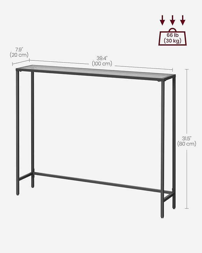 VASAGLE Entryway Table, Console Table, Tempered Glass Tabletop, Modern Sofa - Image 3