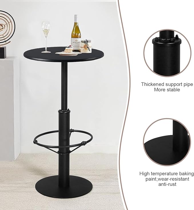 Diwhy Industrial Pub Table 23.6" Iron Round Desktop 37.4" Height Cast Iron Bar - Image 3