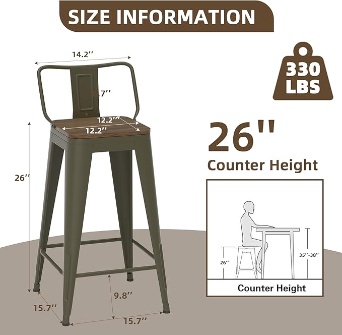 26 Inch Swivel Bar Stools Set of 4, Counter Height Bar Stools - Image 2