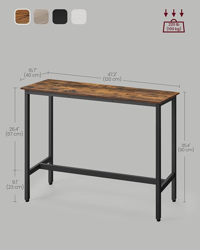 VASAGLE Bar Table, Narrow Long Kitchen Dining Table, Sturdy Metal Frame - Image 3
