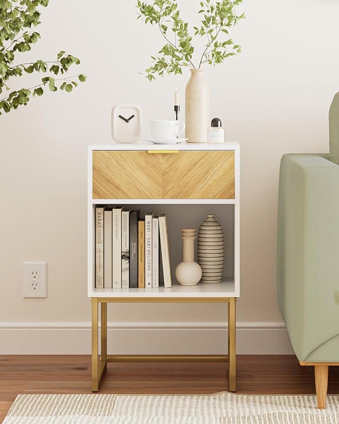 Nightstand, Modern Night Stand Boho Farmhouse Wood Bedside Table by Unknown