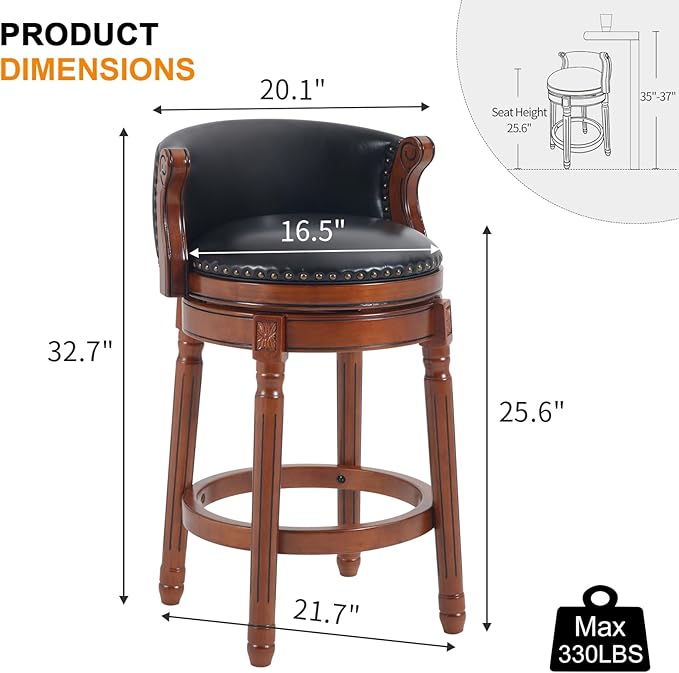 CozyRain Bar Stools Rubber Wood Counter Height Bar Stool Leather Upholstered - Image 3