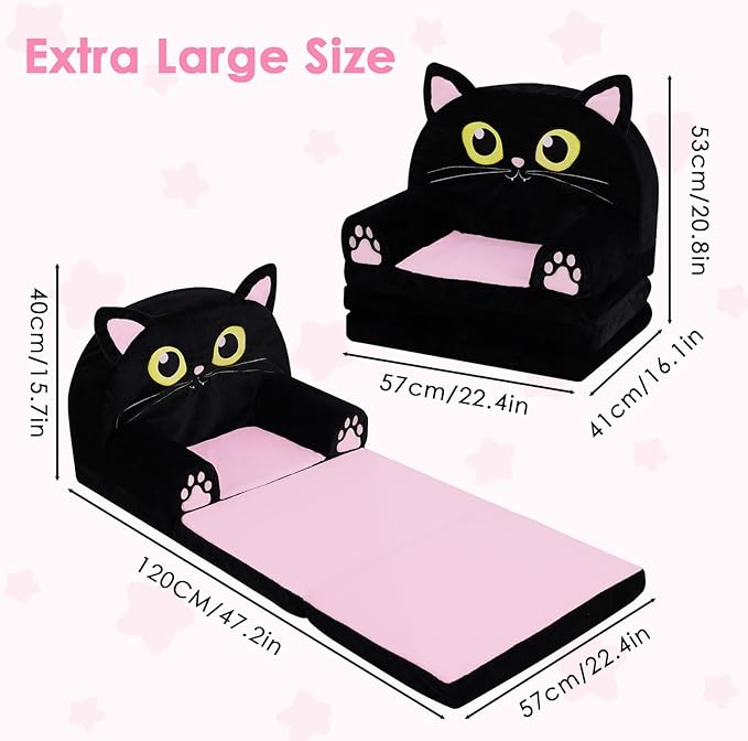 Kids Couch Comfy Foldable Kids Sofa to Lounger 2 in 1 Toddler Chair Plush Baby - Image 3