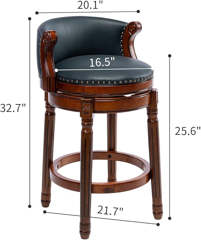 Cow top Leather Wooden Set of 2 Bar Stools, 180 Degrees Swivel Barstools Chair - Image 3