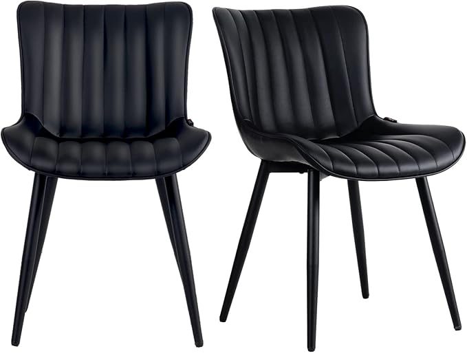 YOUNUOKE Black Dining Chairs Set of 2, Mid-Century Modern Faux Leather - Image 3