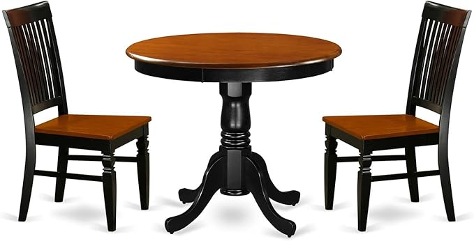 East West Furniture ANWE3-BCH-W 3 Piece Dining Set Contains a Round Dining Room by EastWestFurniture
