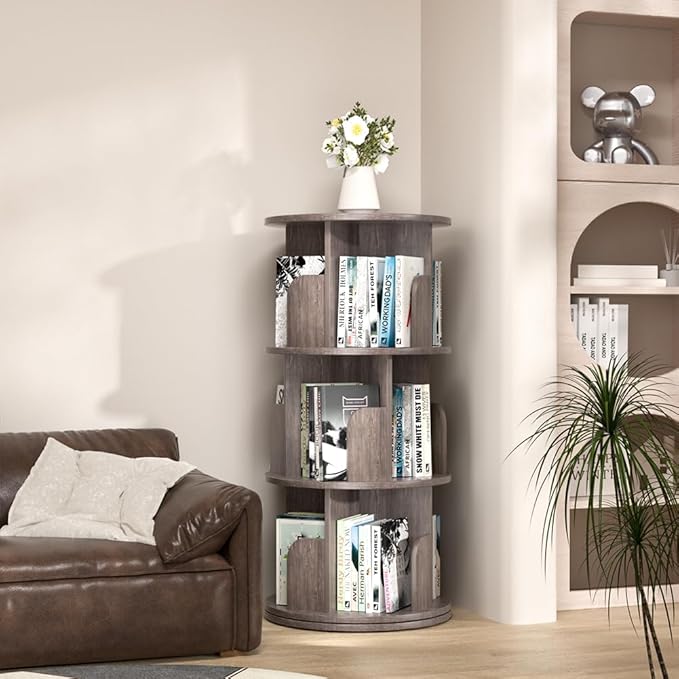 Nidouillet Rotating Bookshelf, Revolving Bookcase 360 Display Round Bookshelf - Image 5